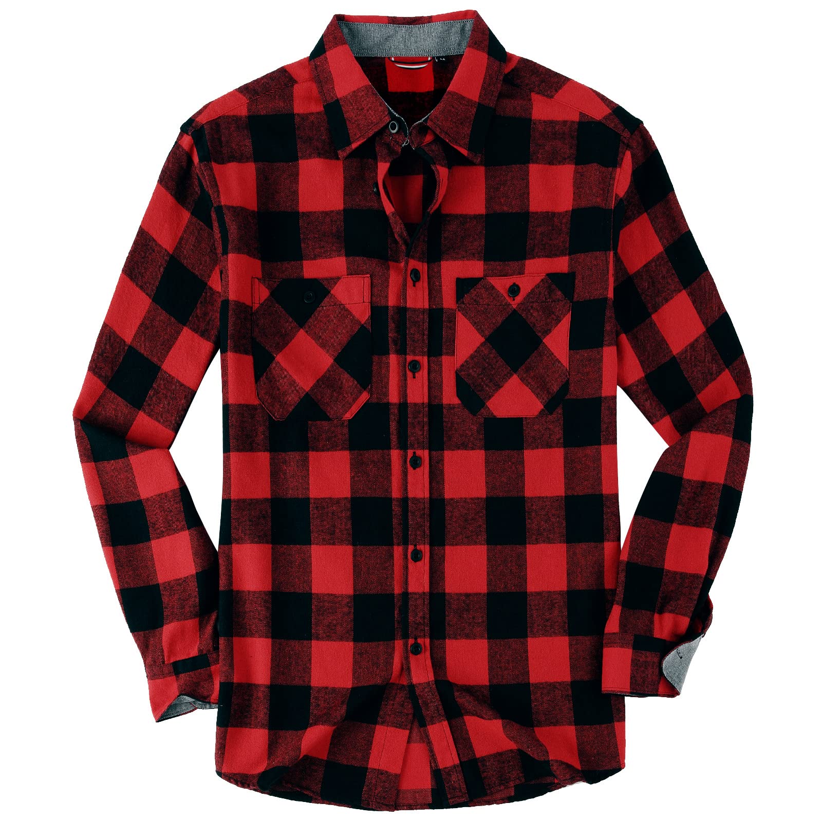 Mens Casual Long Sleeve Flannel Plaid Shirt Regular Fit Button Down with Two Pockets