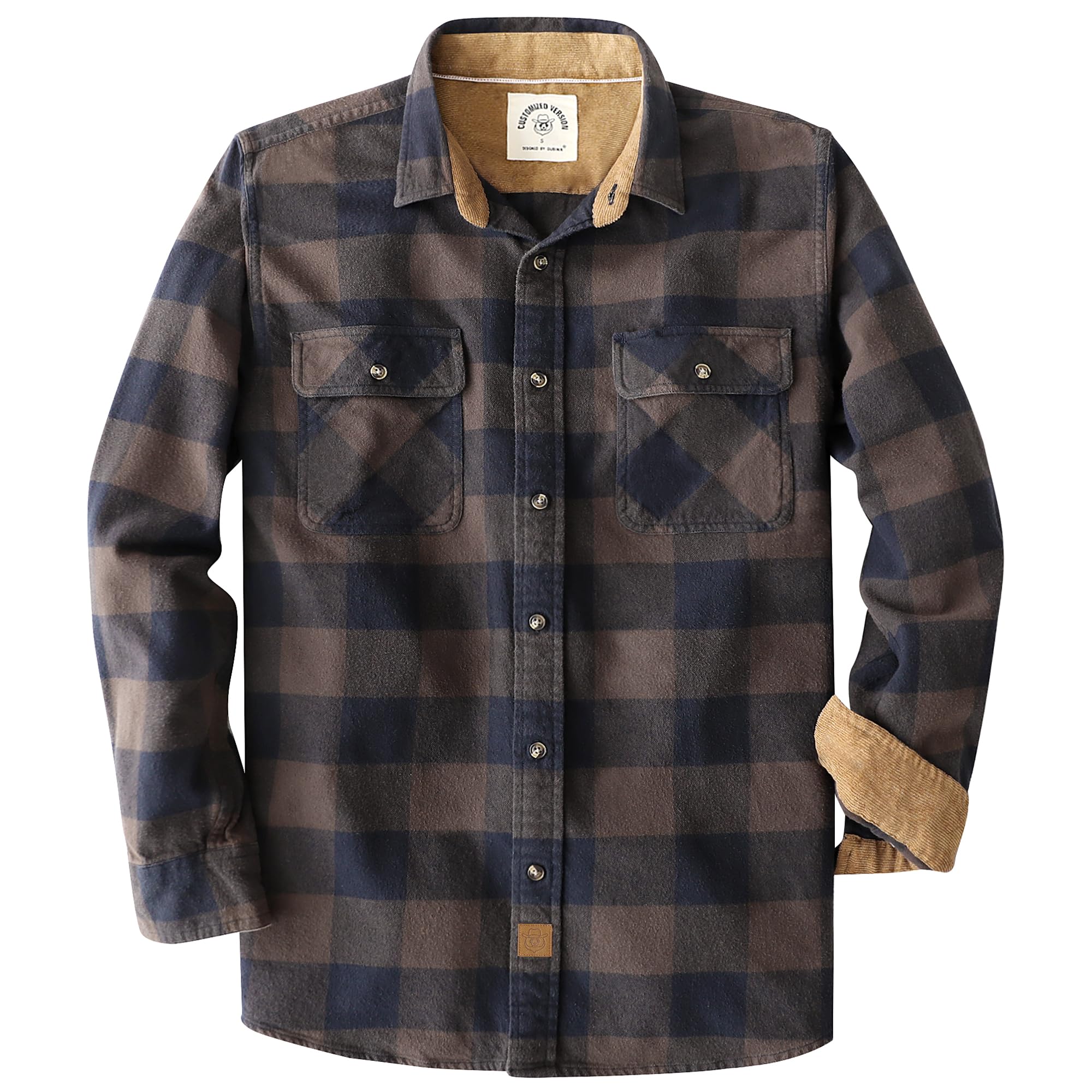 Dubinik® Mens Flannel Shirt Long Sleeve Button Down Plaid All Cotton Soft Brushed Flannel Shirt for Men Utility Casual Shirt