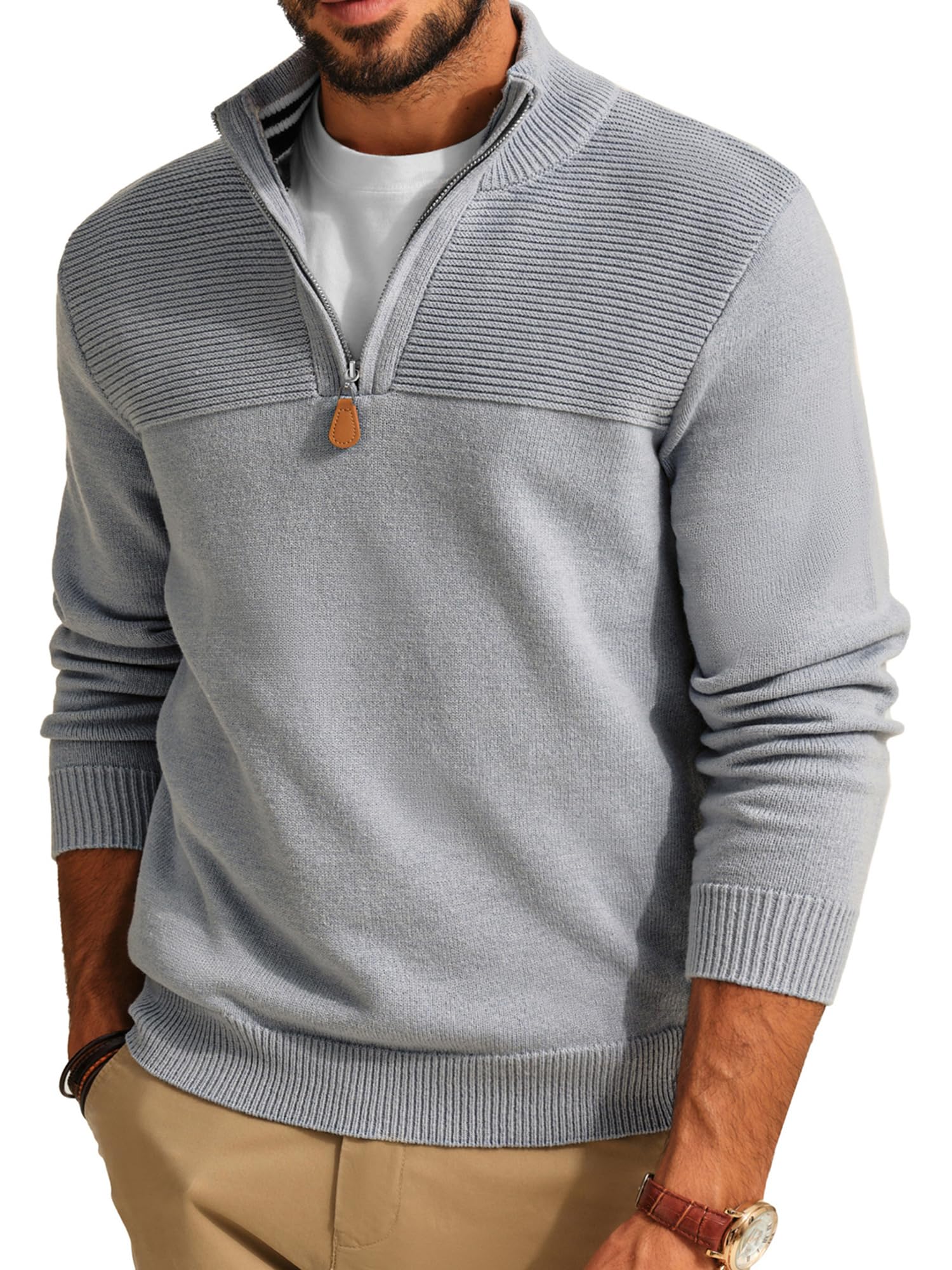 PJ PAUL JONES Men's Quarter Zip Sweater Slim Fit Casual Pullover Sweater Mock Neck Polo Sweaters