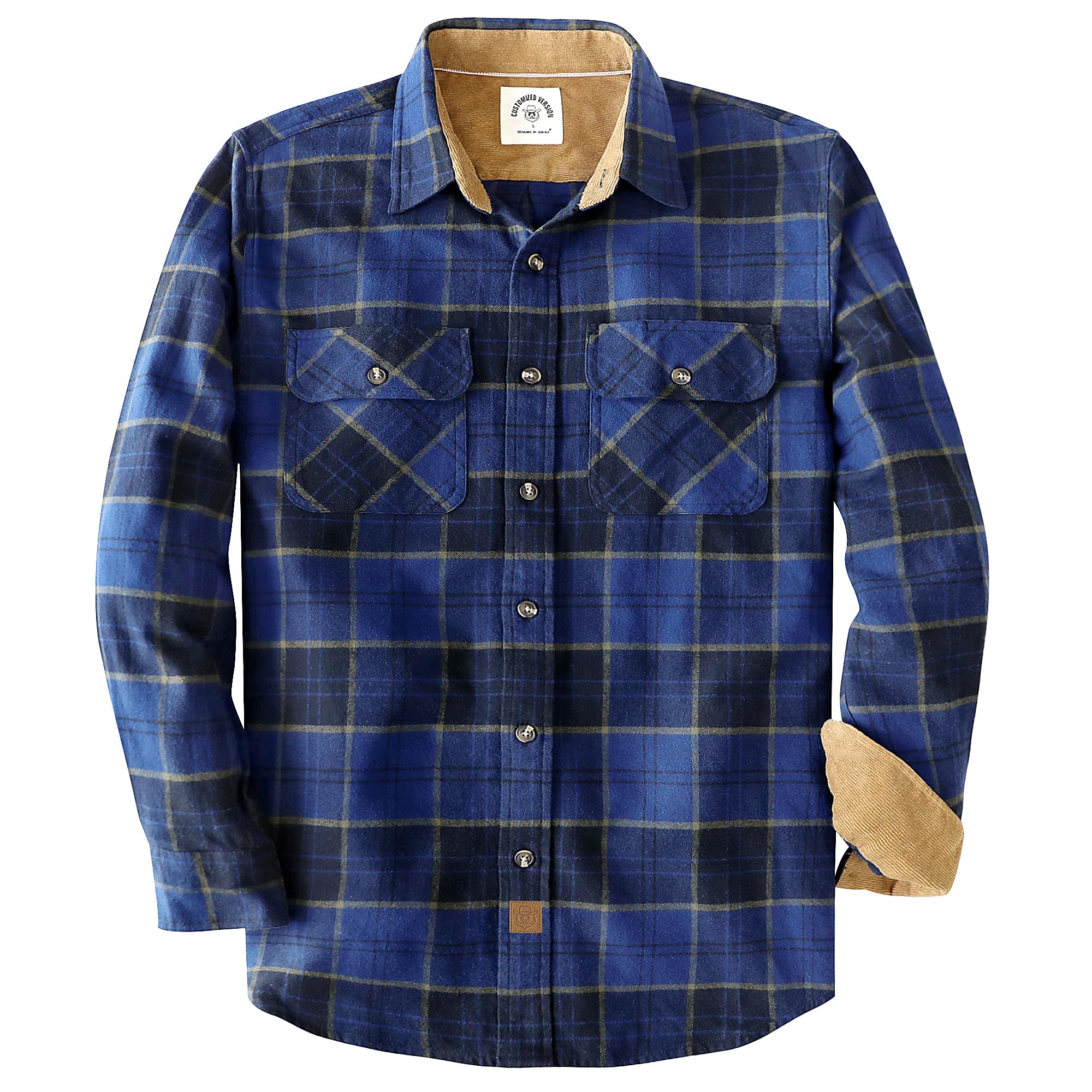 Dubinik® Mens Flannel Shirt Long Sleeve Button Down Plaid All Cotton Soft Brushed Flannel Shirt for Men Utility Casual Shirt