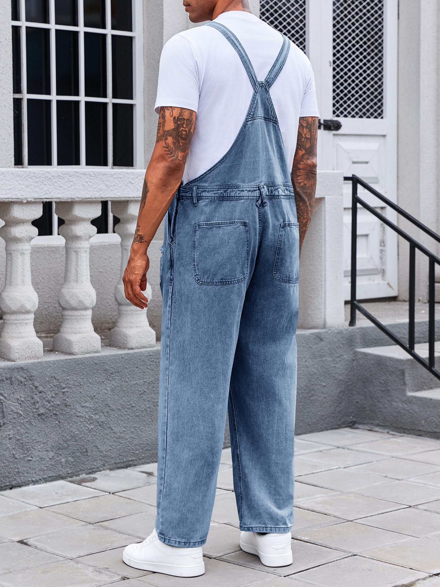 Runcati Men's Denim Bib Overall Jean Romper Trousers Adjustable Strap Workwear Slim Fit Jumpsuit