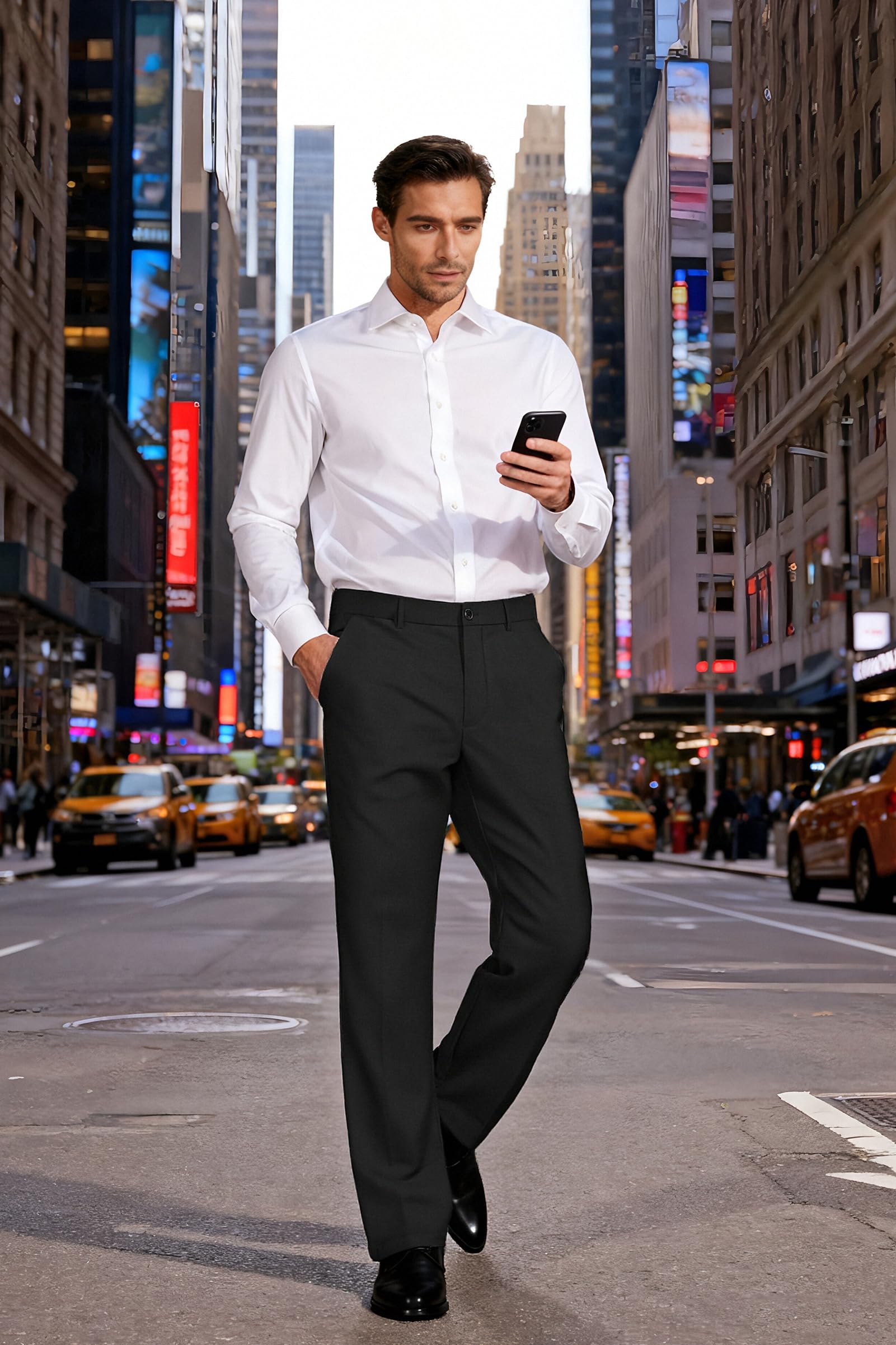 Soojun Men's Classic Fit Flex Waist Flat Front Dress Pant