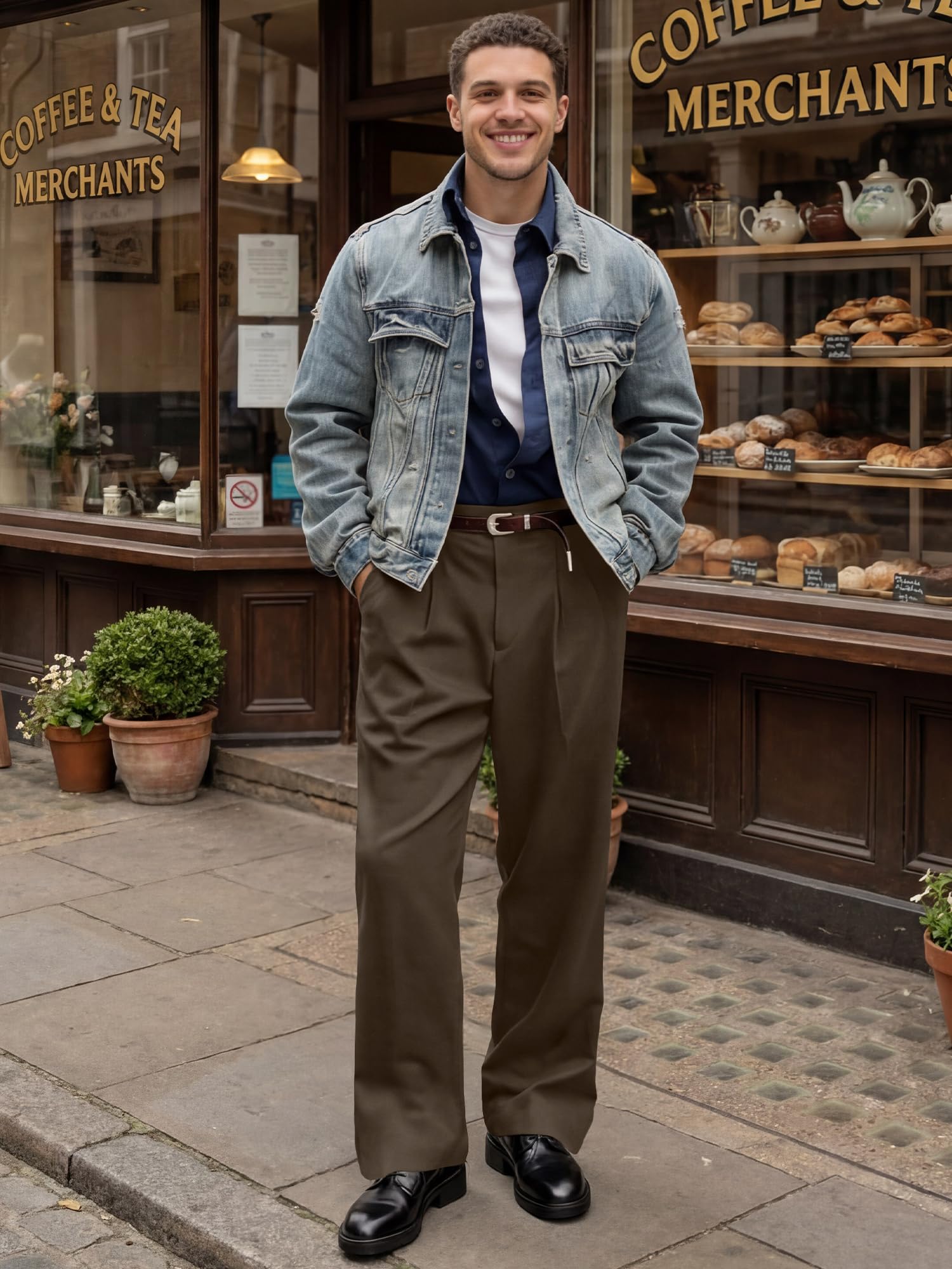 JMIERR Mens Baggy Casual Dress Pants Lightweight Pleated Old Money Wide Leg Pants Loose Relaxed Fit Trousers