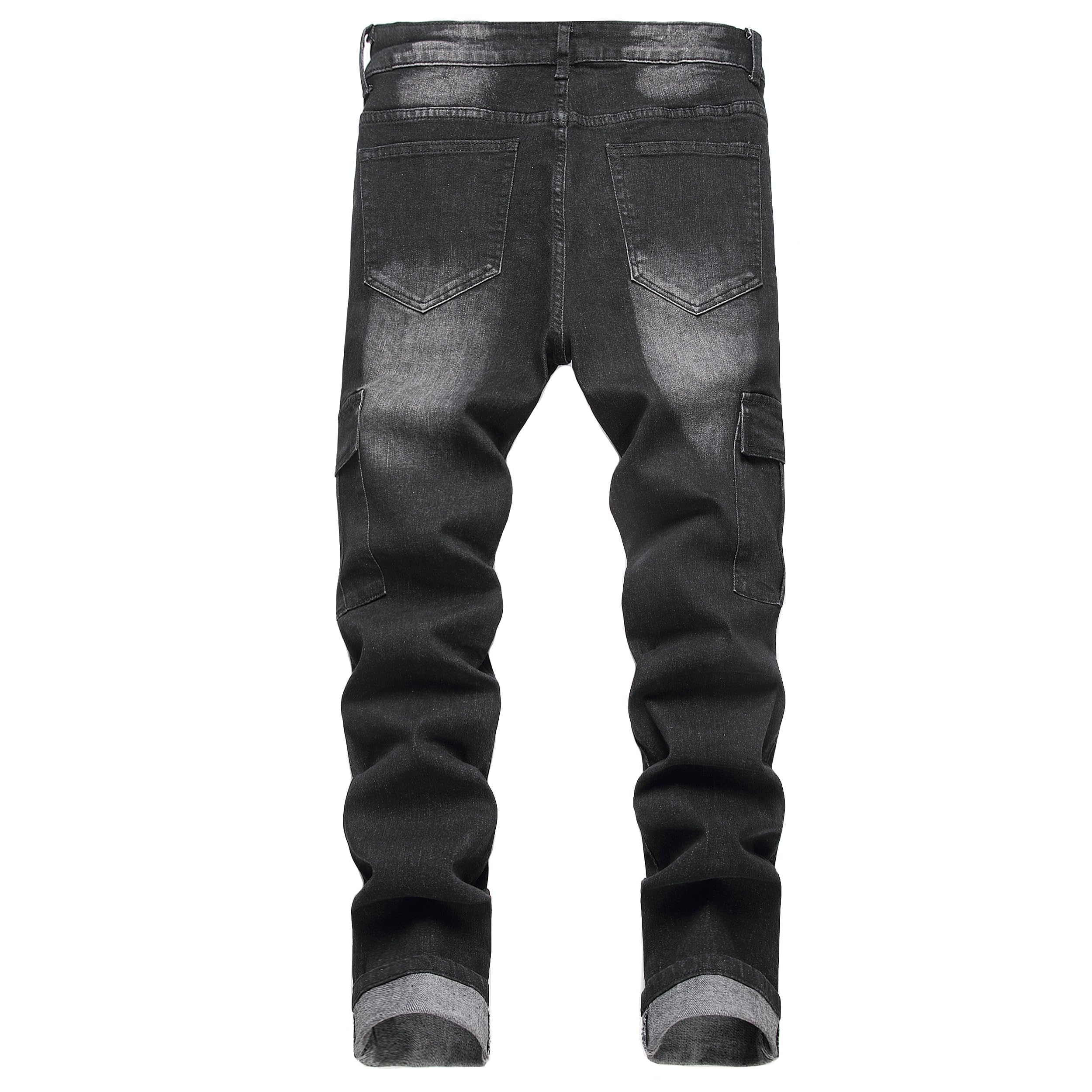Men's Slim Fit Stretch Jeans Ripped Skinny Jeans for Men, Fashion Straight Leg Comfort Flex Waist Cargo Denim Pants