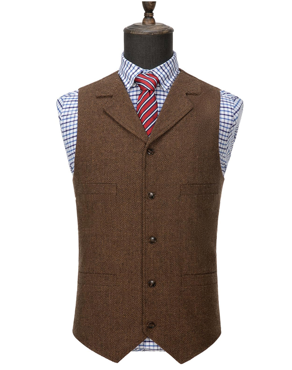 Ceehuteey Mens Suit Vest Waistcoat Tweed Retro V Neck Wool Herringbone for Prom