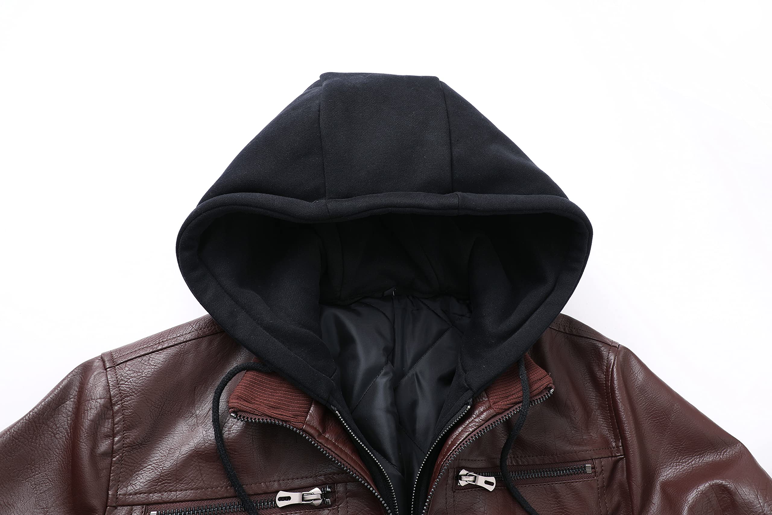 ZENTHACE Mens Full-Zip Faux Leather Hooded Motorcycle Jacket Outdoor Wear Coat