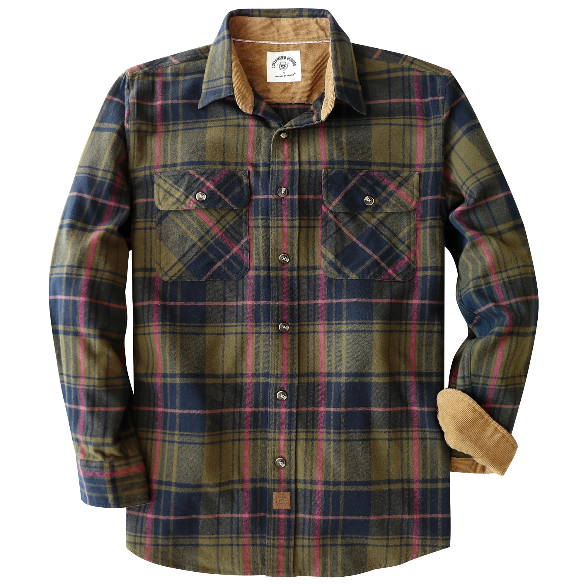 Dubinik® Mens Flannel Shirt Long Sleeve Button Down Plaid All Cotton Soft Brushed Flannel Shirt for Men Utility Casual Shirt