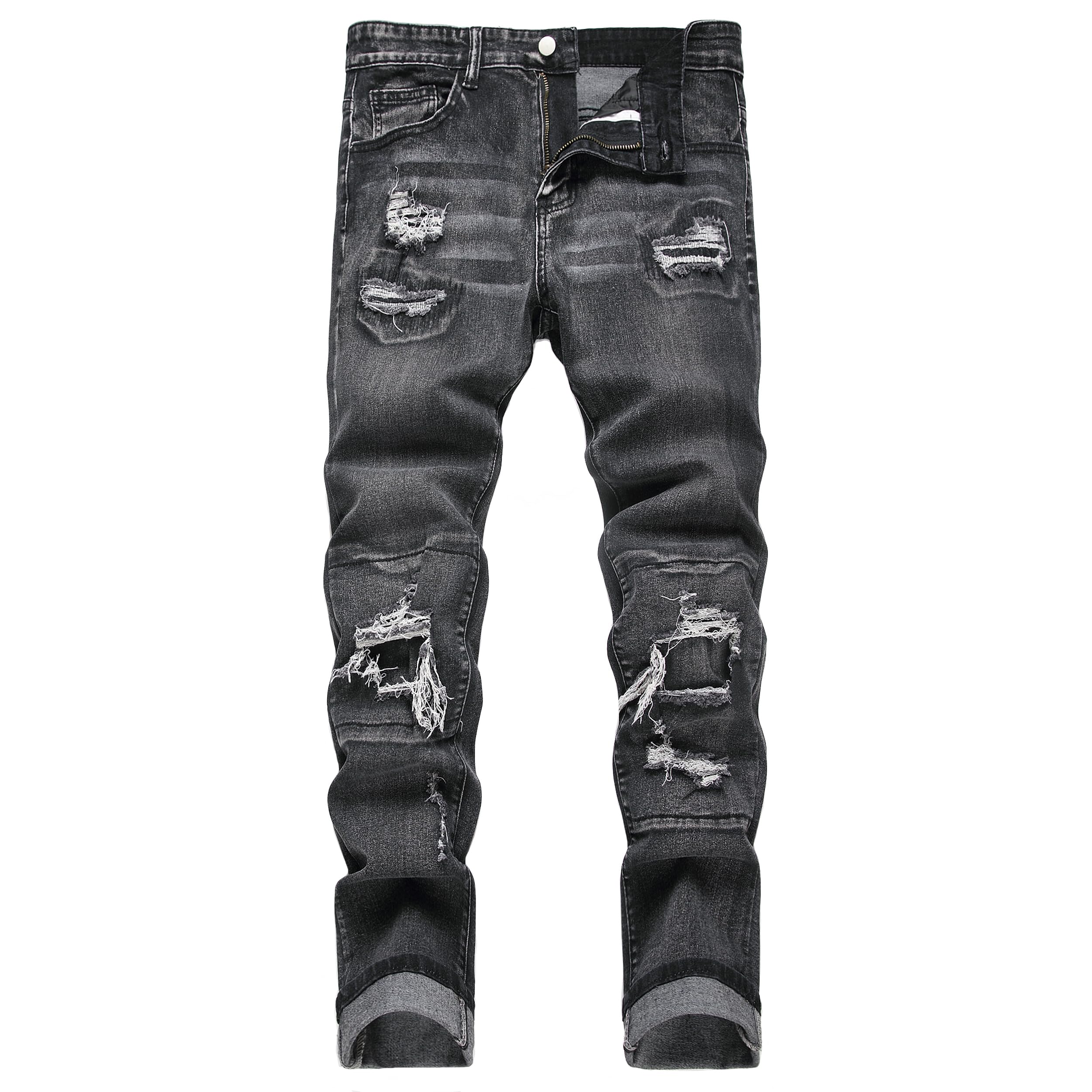 Men's Slim Fit Stretch Jeans Ripped Skinny Jeans for Men, Fashion Straight Leg Comfort Flex Waist Cargo Denim Pants