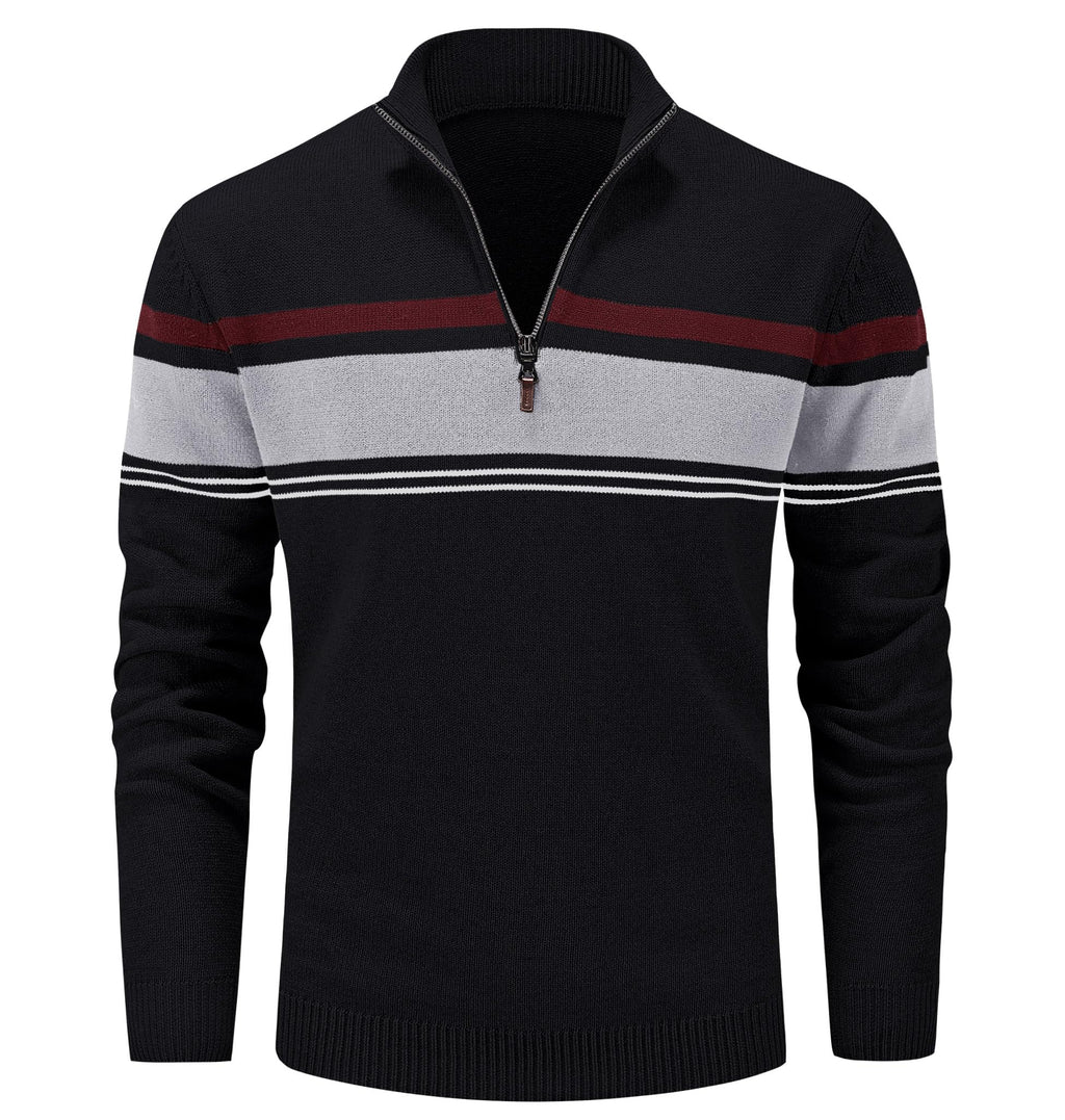 MAGCOMSEN Men's Sweaters 1/4 Zip Cotton Sweater Pullover Polo Sweaters Striped Fall Winter Warm Sweatshirts