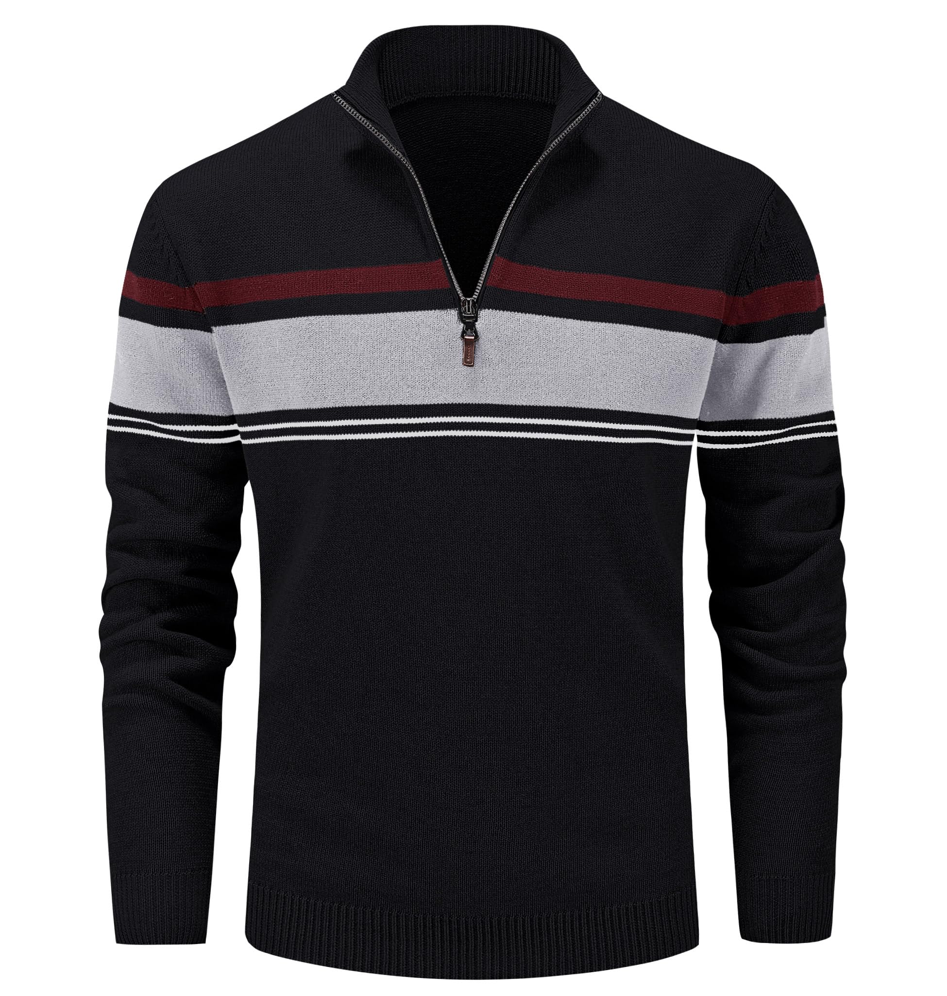 MAGCOMSEN Men's Sweaters 1/4 Zip Cotton Sweater Pullover Polo Sweaters Striped Fall Winter Warm Sweatshirts