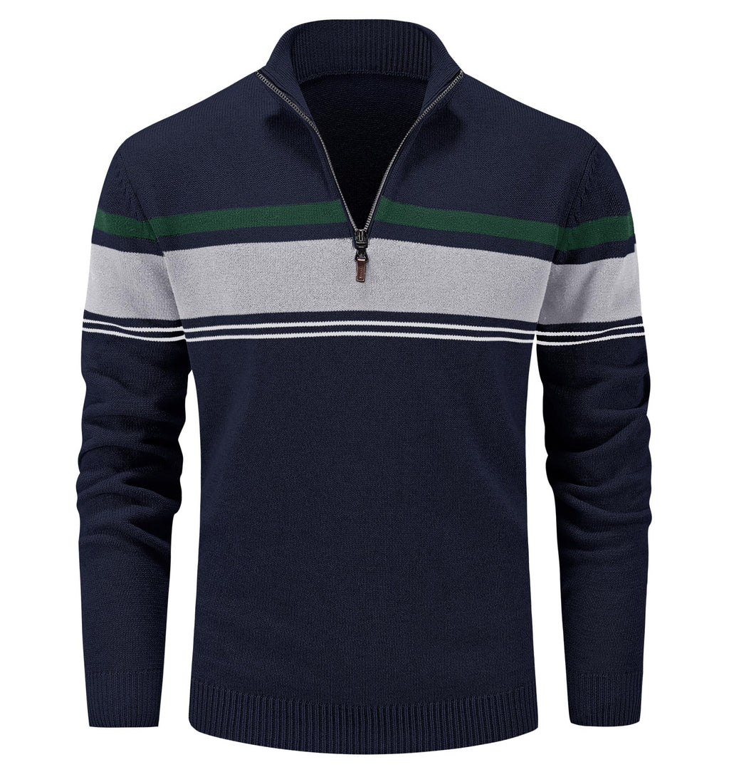 MAGCOMSEN Men's Sweaters 1/4 Zip Cotton Sweater Pullover Polo Sweaters Striped Fall Winter Warm Sweatshirts