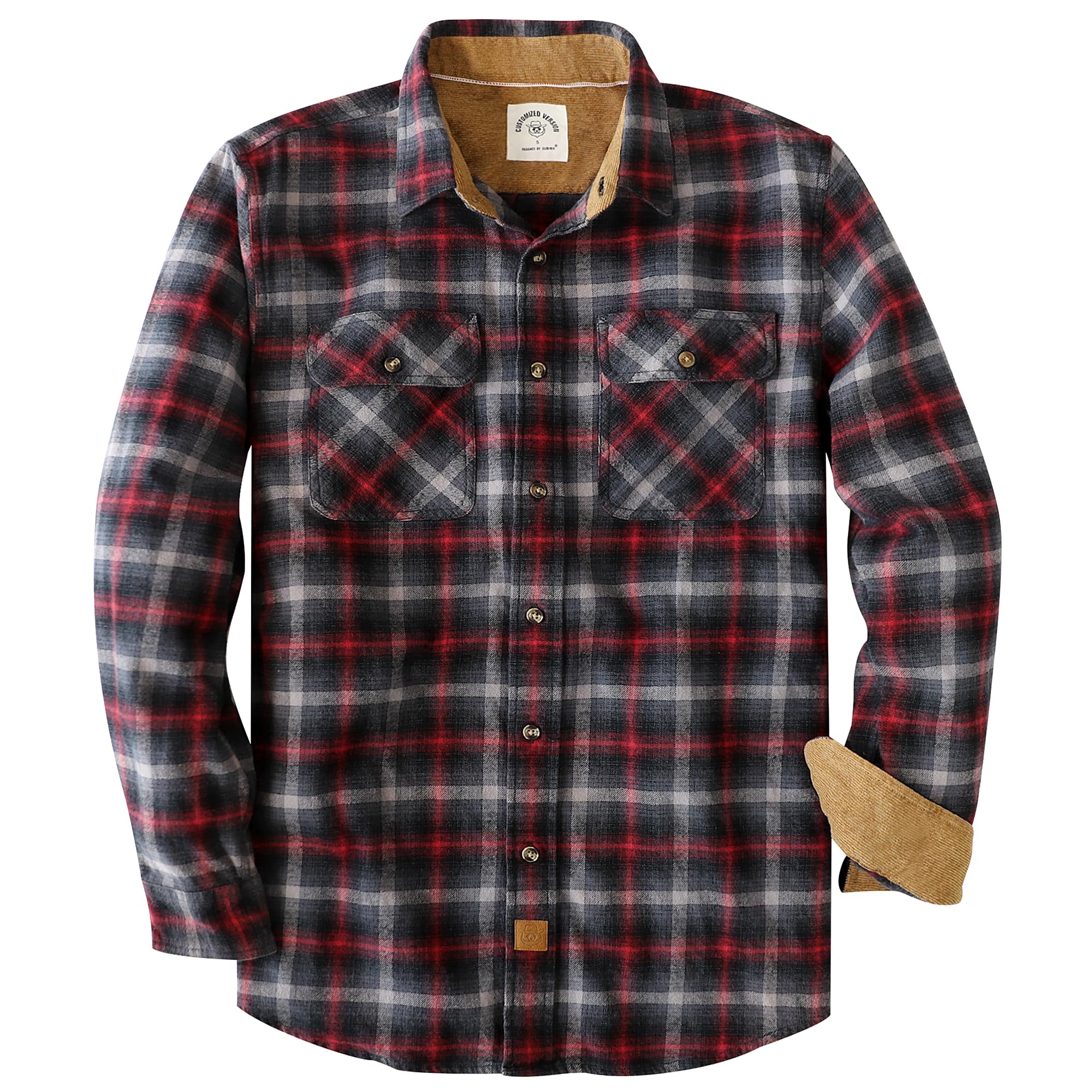 Dubinik® Mens Flannel Shirt Long Sleeve Button Down Plaid All Cotton Soft Brushed Flannel Shirt for Men Utility Casual Shirt