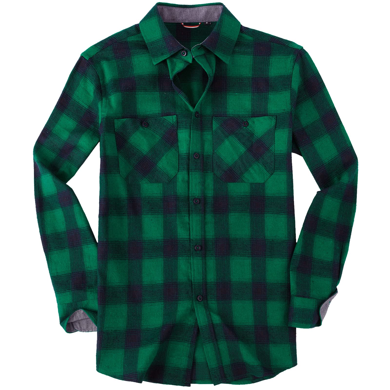 Mens Casual Long Sleeve Flannel Plaid Shirt Regular Fit Button Down with Two Pockets