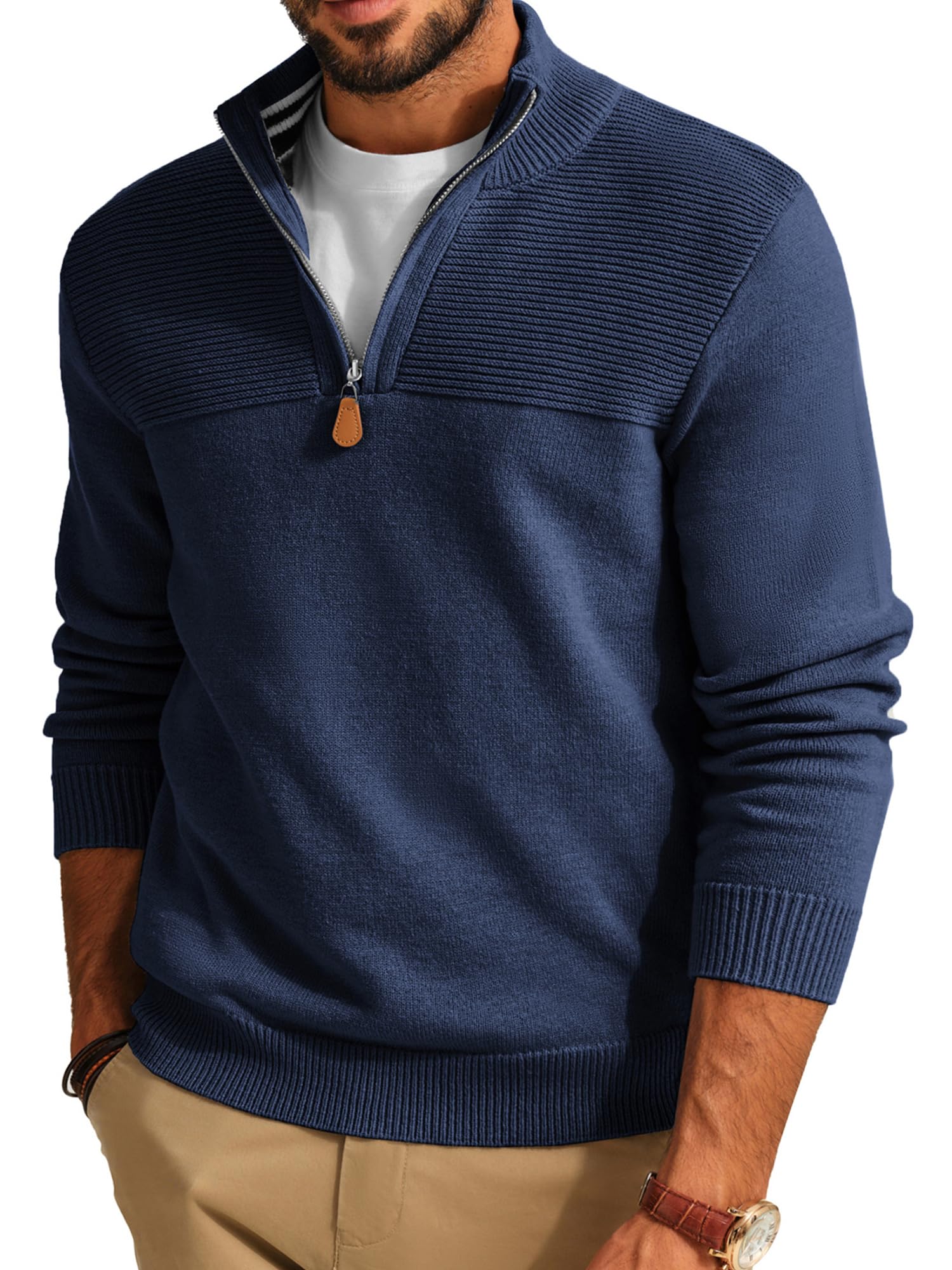 PJ PAUL JONES Men's Quarter Zip Sweater Slim Fit Casual Pullover Sweater Mock Neck Polo Sweaters