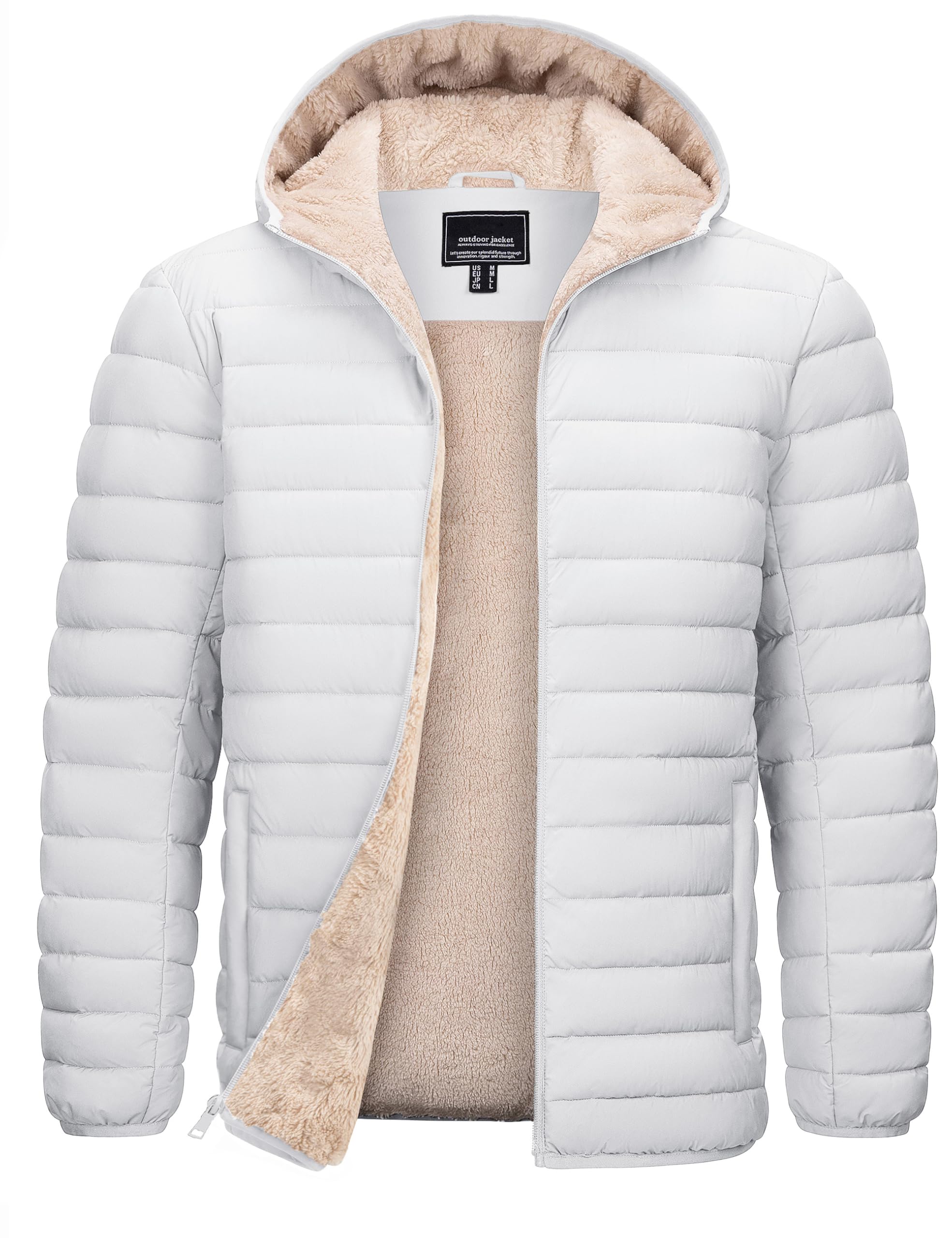 TACVASEN Men's Puffer Jacket Hooded Sherpa Lined Water Resistant Windproof Insulated Jacket Warm Winter Puffy Coat