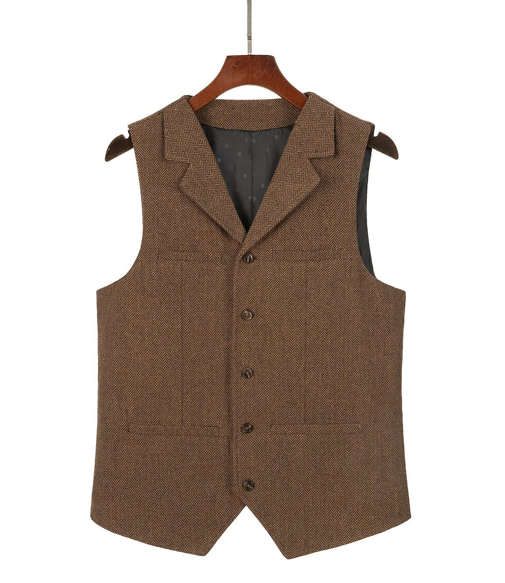Tuikayoo Men's Tweed Suit Vintage Vest Herringbone Wool Prom Waistcoat Groomsmen