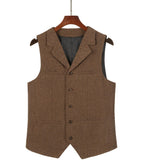 Tuikayoo Men's Tweed Suit Vintage Vest Herringbone Wool Prom Waistcoat Groomsmen