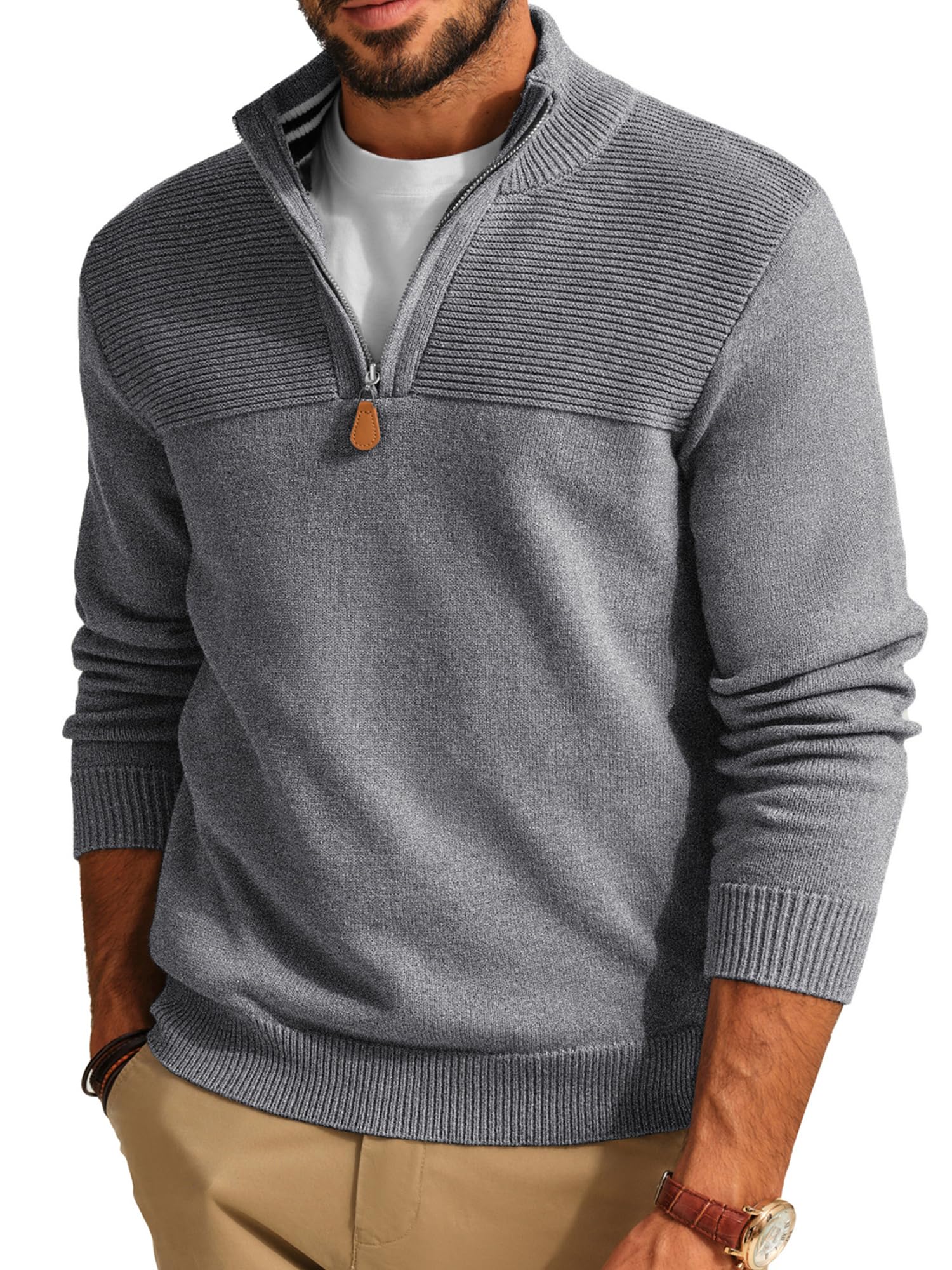 PJ PAUL JONES Men's Quarter Zip Sweater Slim Fit Casual Pullover Sweater Mock Neck Polo Sweaters
