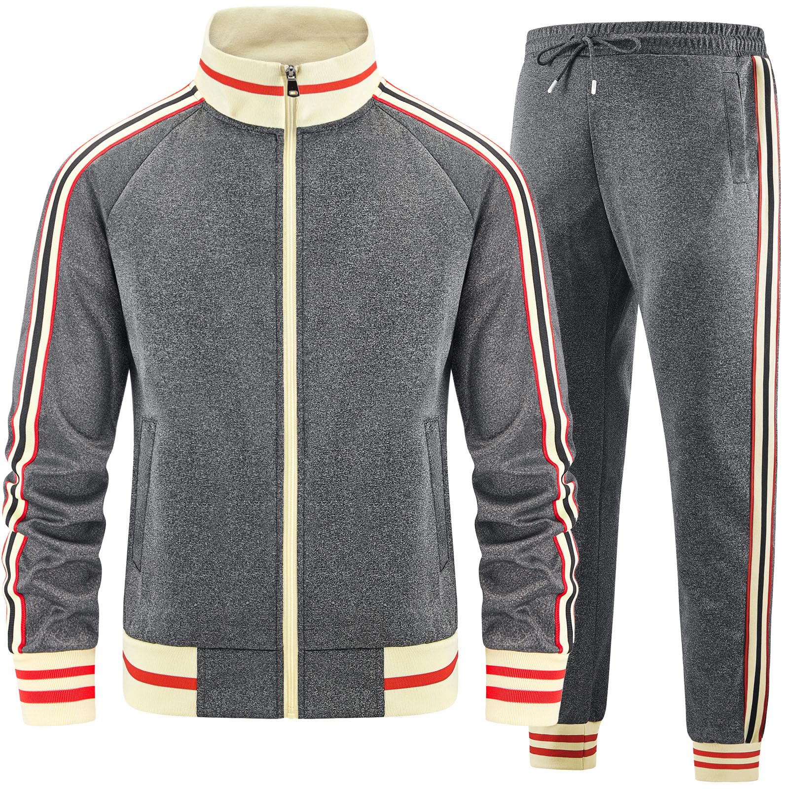 dioxoib Men Track Suits Sets Long Sleeve Full-zip Sweatsuit Active Jackets and Pants 2 Piece Outfits