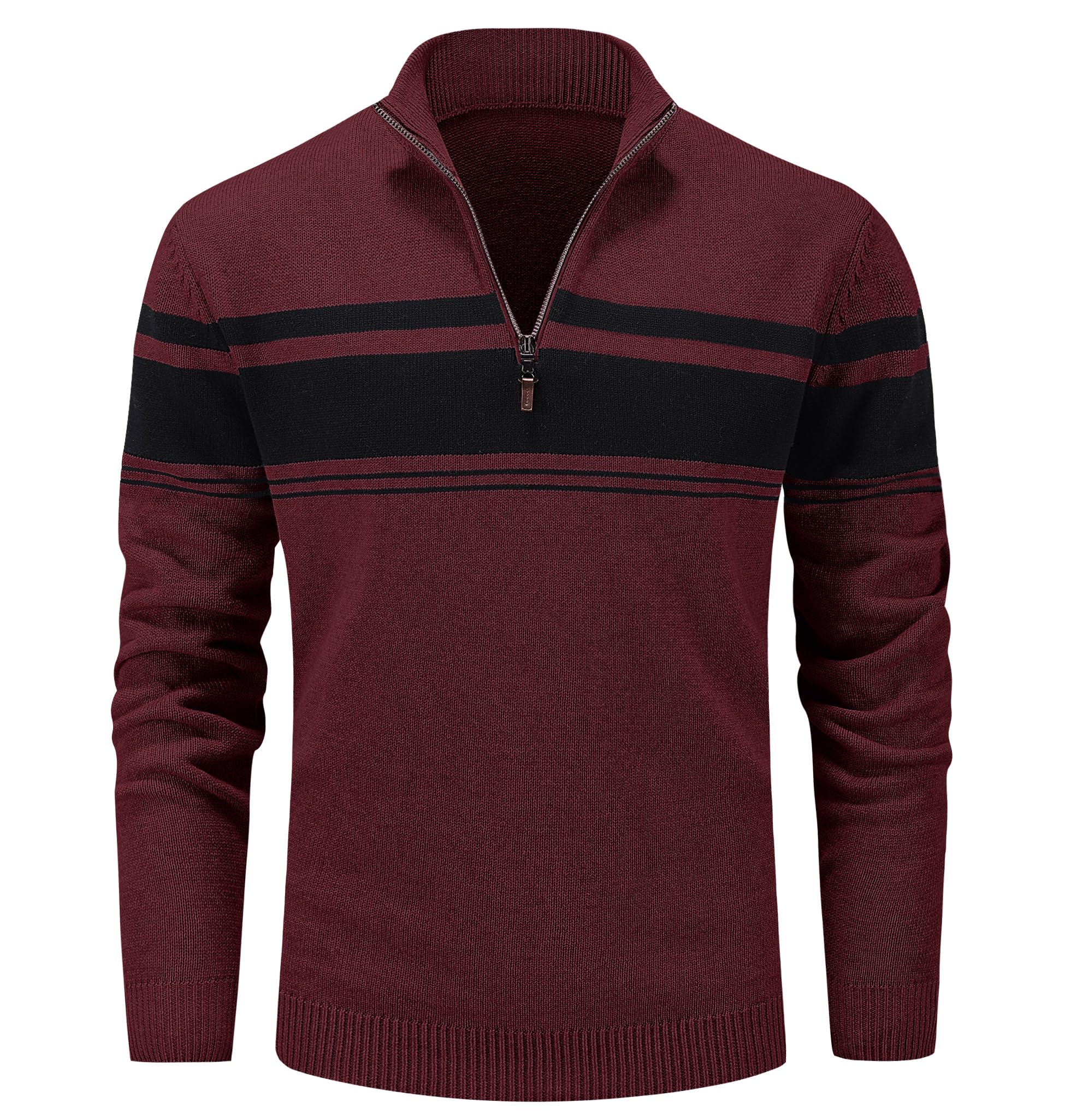 MAGCOMSEN Men's Sweaters 1/4 Zip Cotton Sweater Pullover Polo Sweaters Striped Fall Winter Warm Sweatshirts