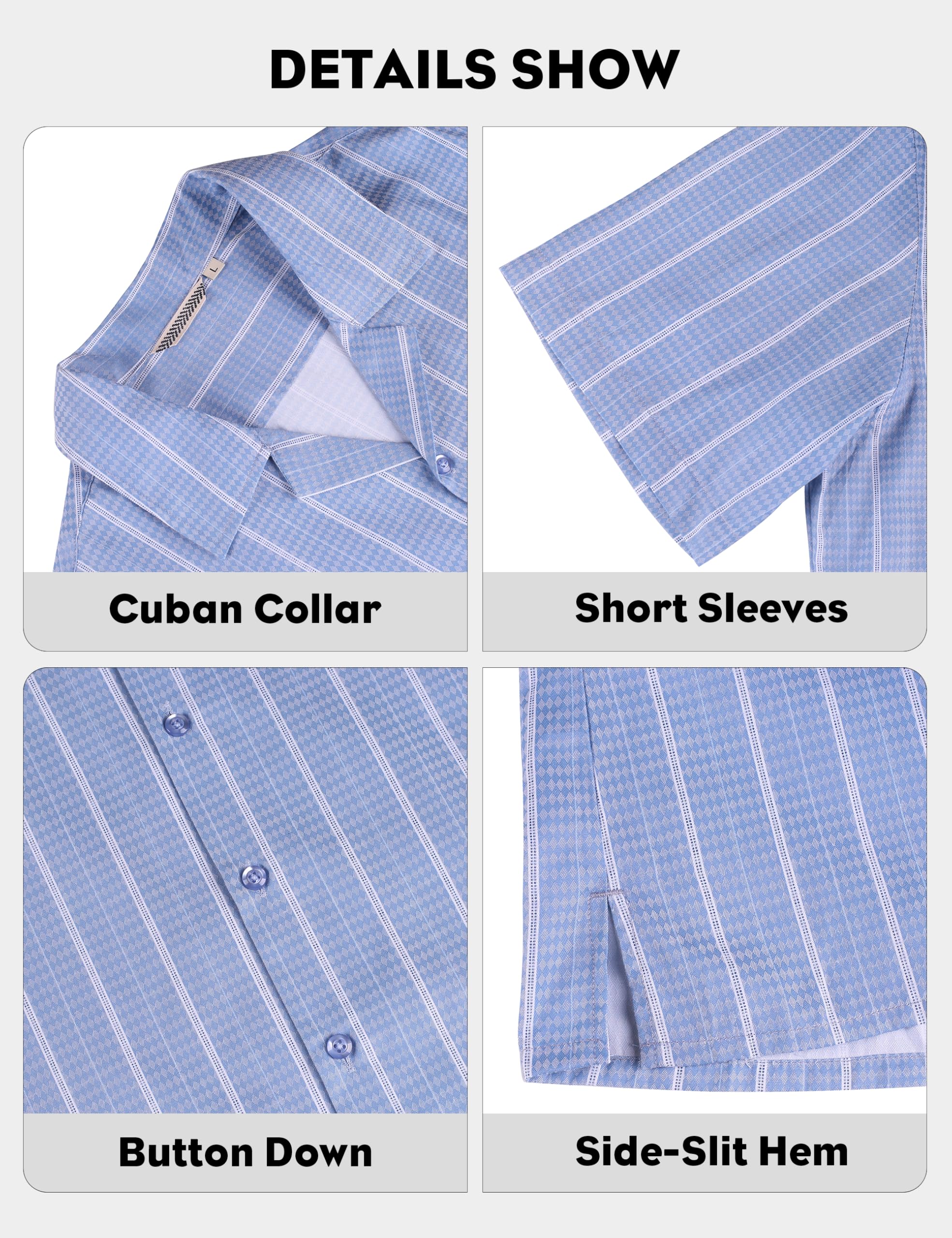 Lzzidou Men's Cuban Collar Shirt Short Sleeve Button Down – Textured Jacquard Cotton Blend Summer Resort Top