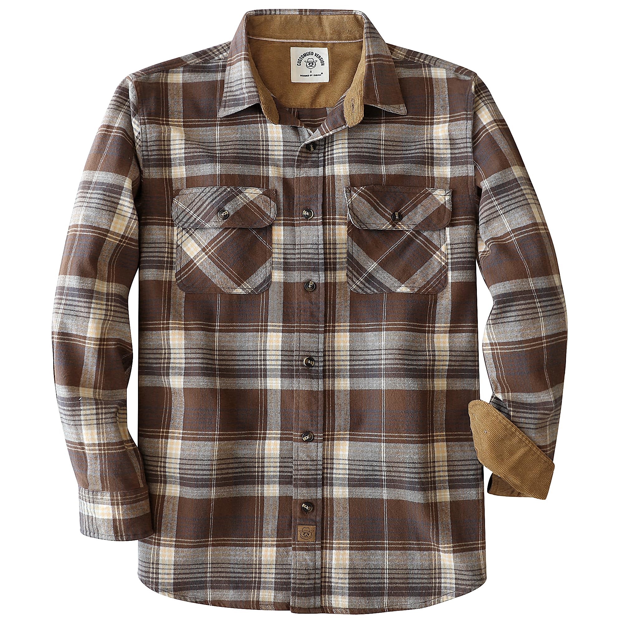 Dubinik® Mens Flannel Shirt Long Sleeve Button Down Plaid All Cotton Soft Brushed Flannel Shirt for Men Utility Casual Shirt