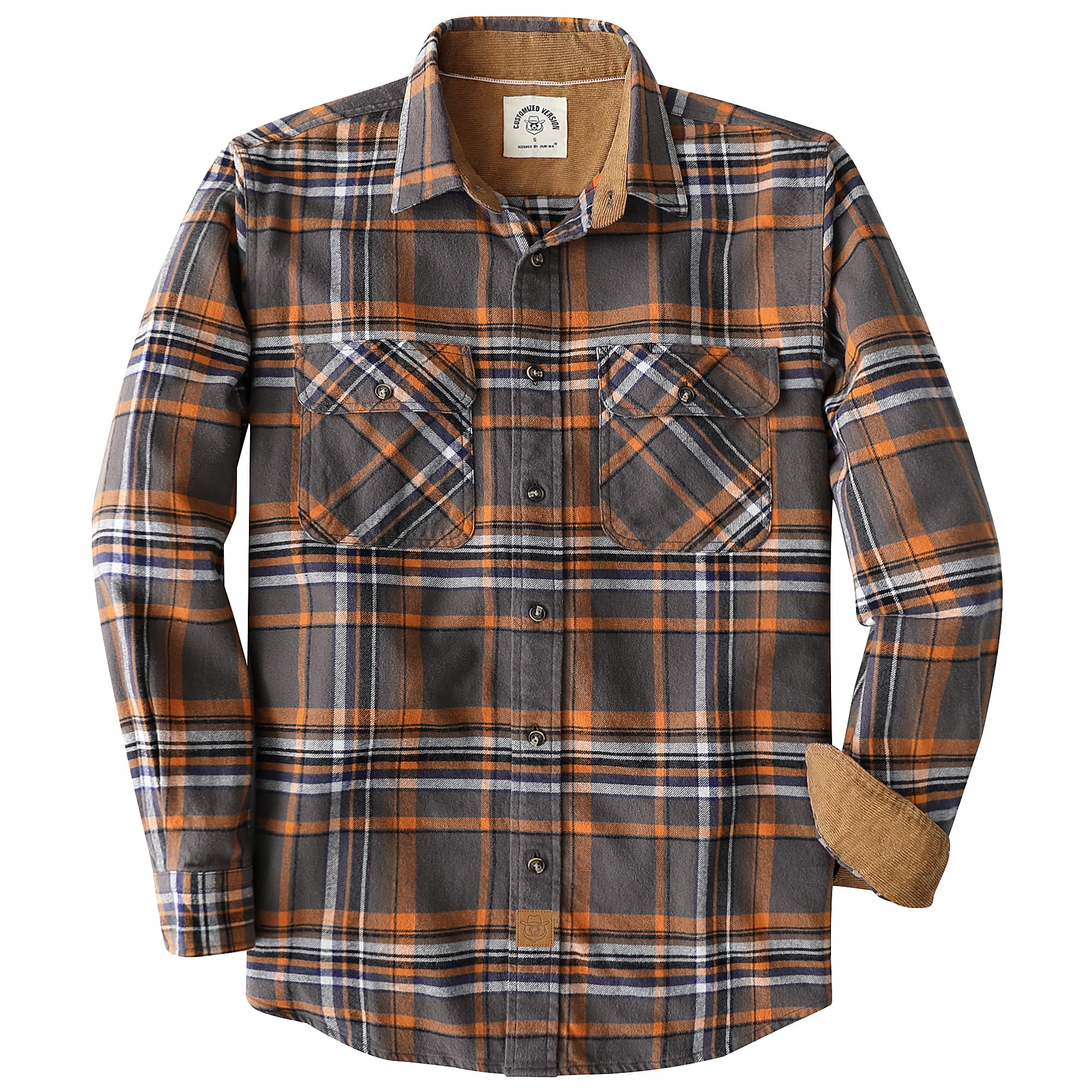 Dubinik® Mens Flannel Shirt Long Sleeve Button Down Plaid All Cotton Soft Brushed Flannel Shirt for Men Utility Casual Shirt