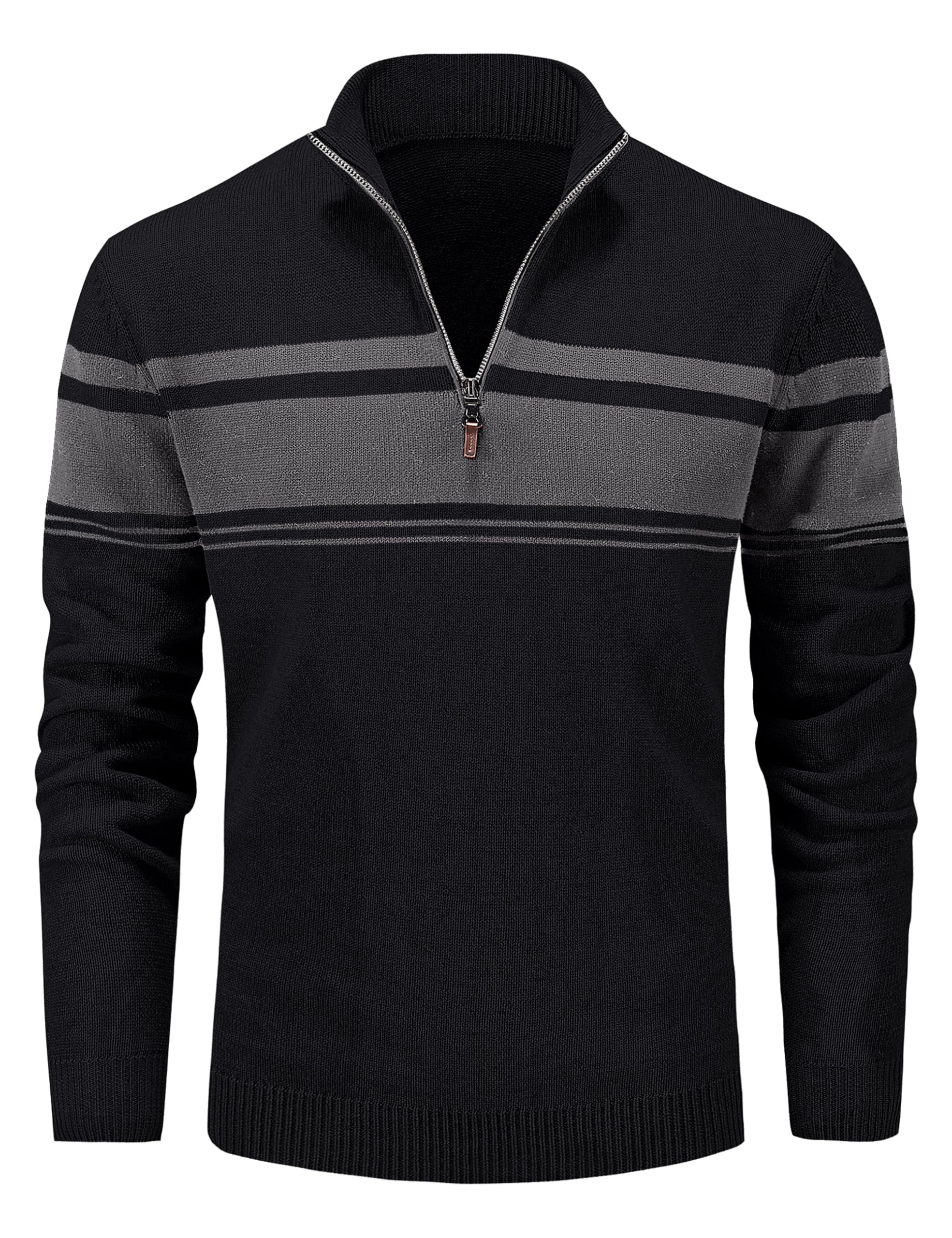 MAGCOMSEN Men's Sweaters 1/4 Zip Cotton Sweater Pullover Polo Sweaters Striped Fall Winter Warm Sweatshirts