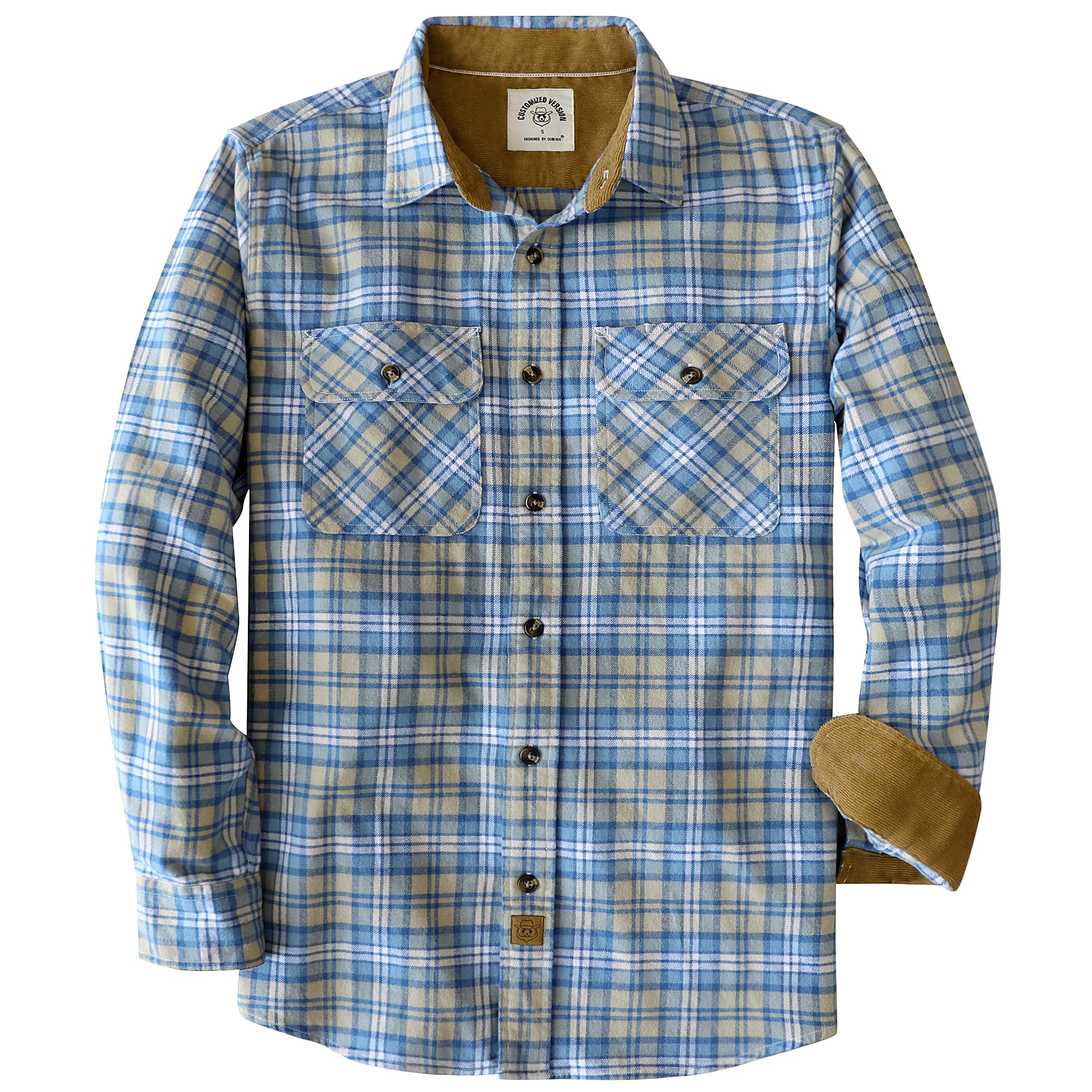 Dubinik® Mens Flannel Shirt Long Sleeve Button Down Plaid All Cotton Soft Brushed Flannel Shirt for Men Utility Casual Shirt