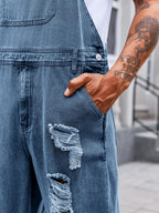 Runcati Men's Denim Bib Overall Jean Romper Trousers Adjustable Strap Workwear Slim Fit Jumpsuit