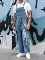Runcati Men's Denim Bib Overall Jean Romper Trousers Adjustable Strap Workwear Slim Fit Jumpsuit