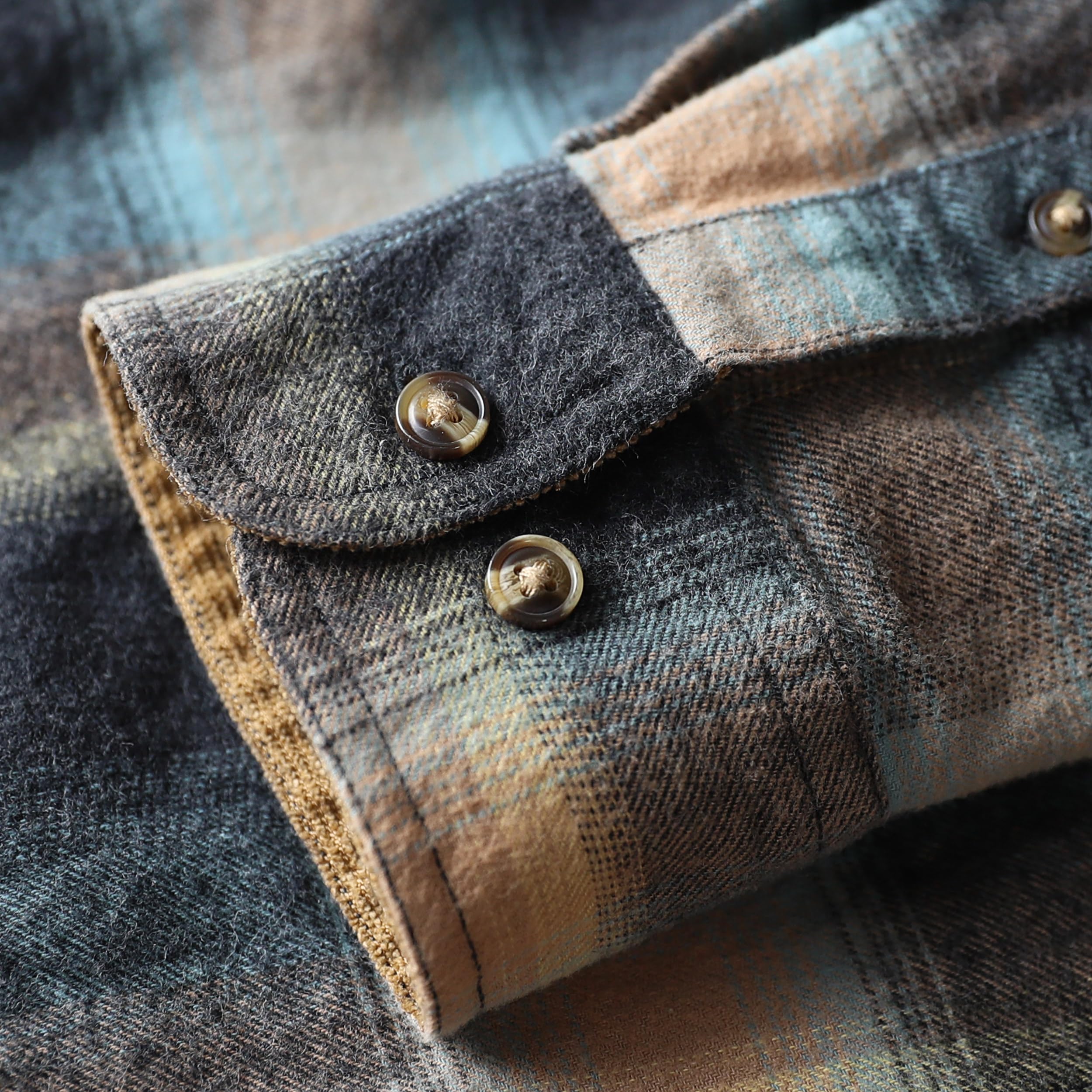 Dubinik® Mens Flannel Shirt Long Sleeve Button Down Plaid All Cotton Soft Brushed Flannel Shirt for Men Utility Casual Shirt