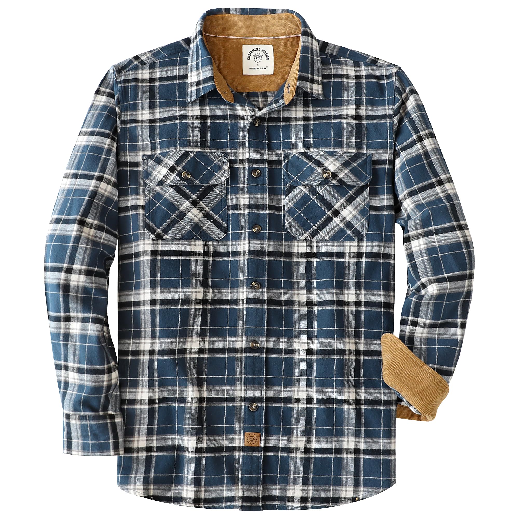 Dubinik® Mens Flannel Shirt Long Sleeve Button Down Plaid All Cotton Soft Brushed Flannel Shirt for Men Utility Casual Shirt