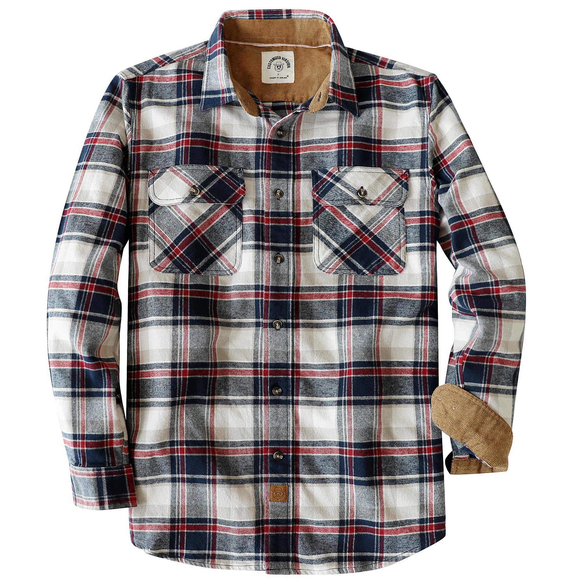 Dubinik® Mens Flannel Shirt Long Sleeve Button Down Plaid All Cotton Soft Brushed Flannel Shirt for Men Utility Casual Shirt