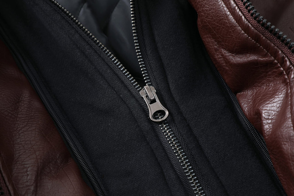 ZENTHACE Mens Full-Zip Faux Leather Hooded Motorcycle Jacket Outdoor Wear Coat