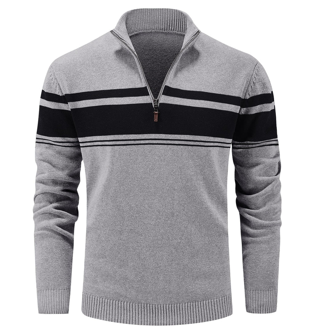 MAGCOMSEN Men's Sweaters 1/4 Zip Cotton Sweater Pullover Polo Sweaters Striped Fall Winter Warm Sweatshirts