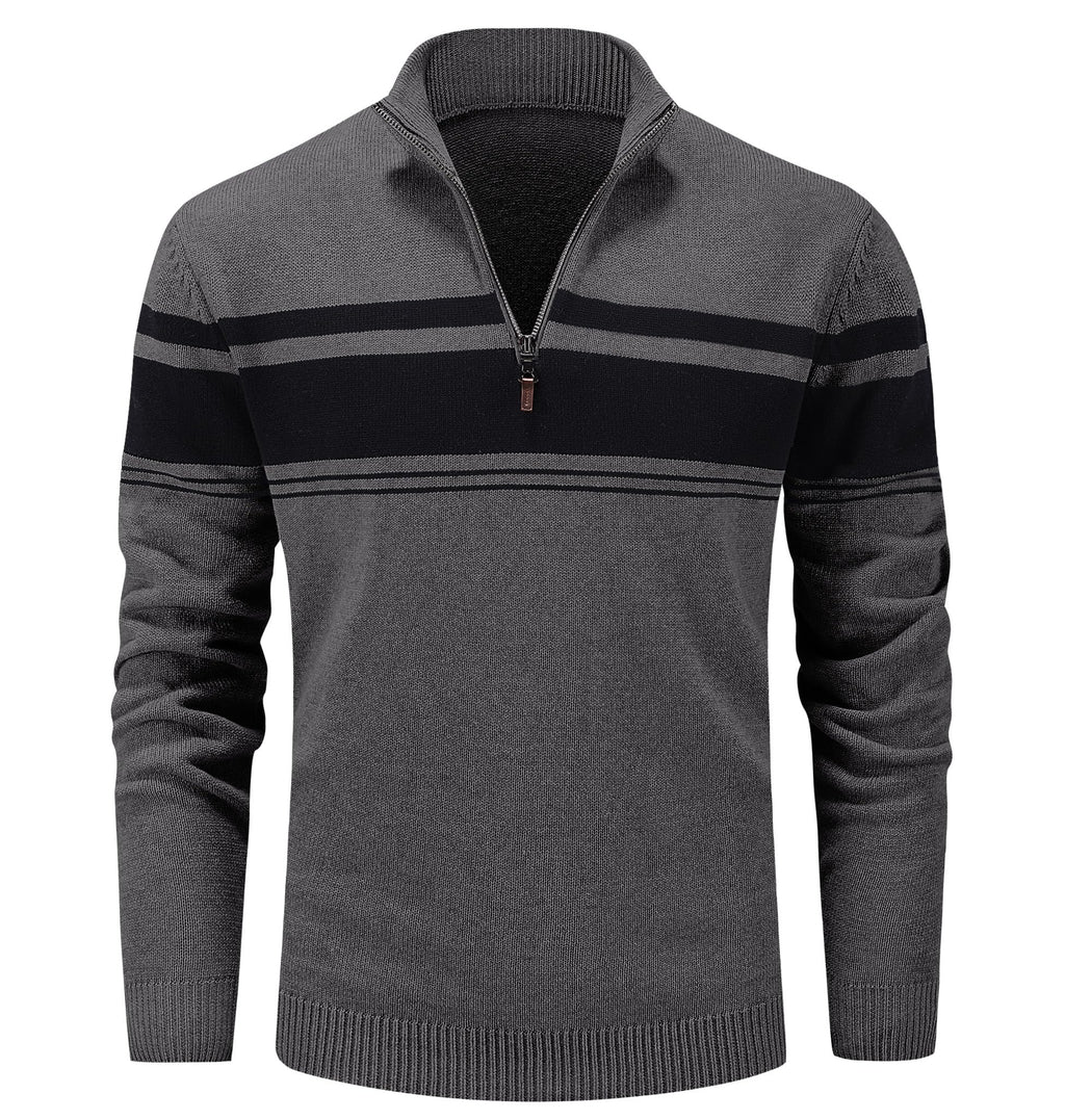MAGCOMSEN Men's Sweaters 1/4 Zip Cotton Sweater Pullover Polo Sweaters Striped Fall Winter Warm Sweatshirts