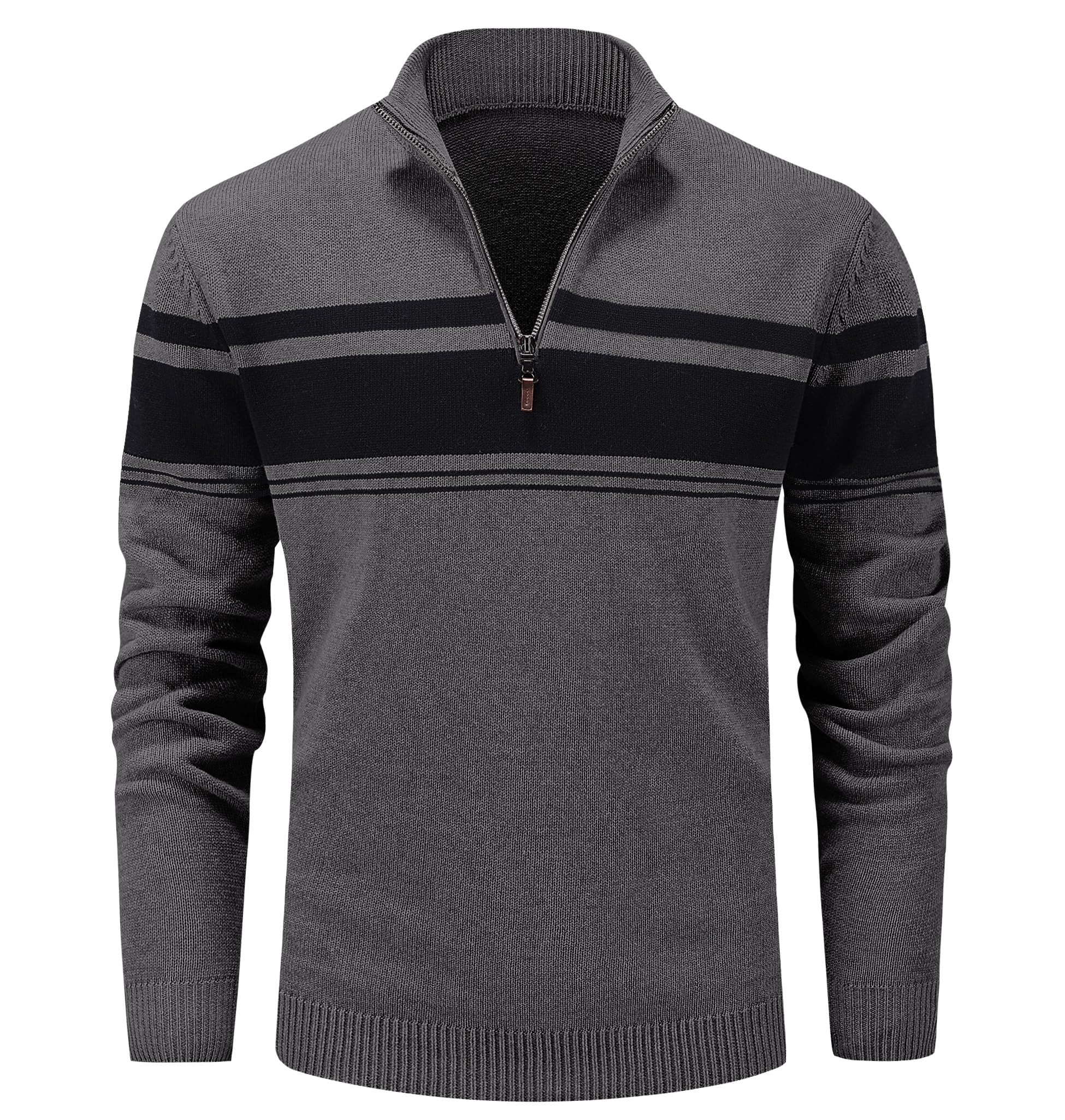 MAGCOMSEN Men's Sweaters 1/4 Zip Cotton Sweater Pullover Polo Sweaters Striped Fall Winter Warm Sweatshirts